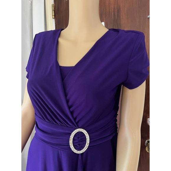 Johns Girl Royal Purple Vintage Faux Wrap Studded Broach Midi Dress Size 6 - Picture 5 of 7
